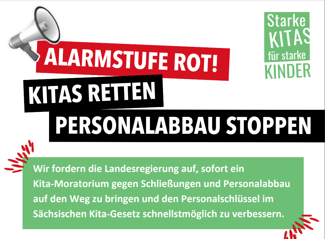 Kitas retten – Personalabbau stoppen: Kita-Aktionstag am 20. September - Mütterzentrum e.V. Leipzig alarmstuferot kita aktionstag 2024 - Mütterzentrum e.V. Leipzig